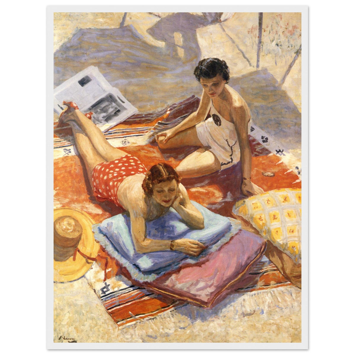Sir John Lavery Sunbathers in a thin white frame, straight-on view