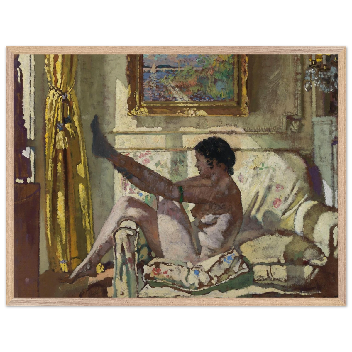 Sunlight by William Orpen in a light oak frame, full front view