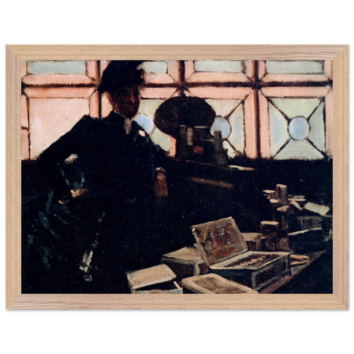 The Cigar Seller by Sir John Lavery in a pale oak frame with a thin mount