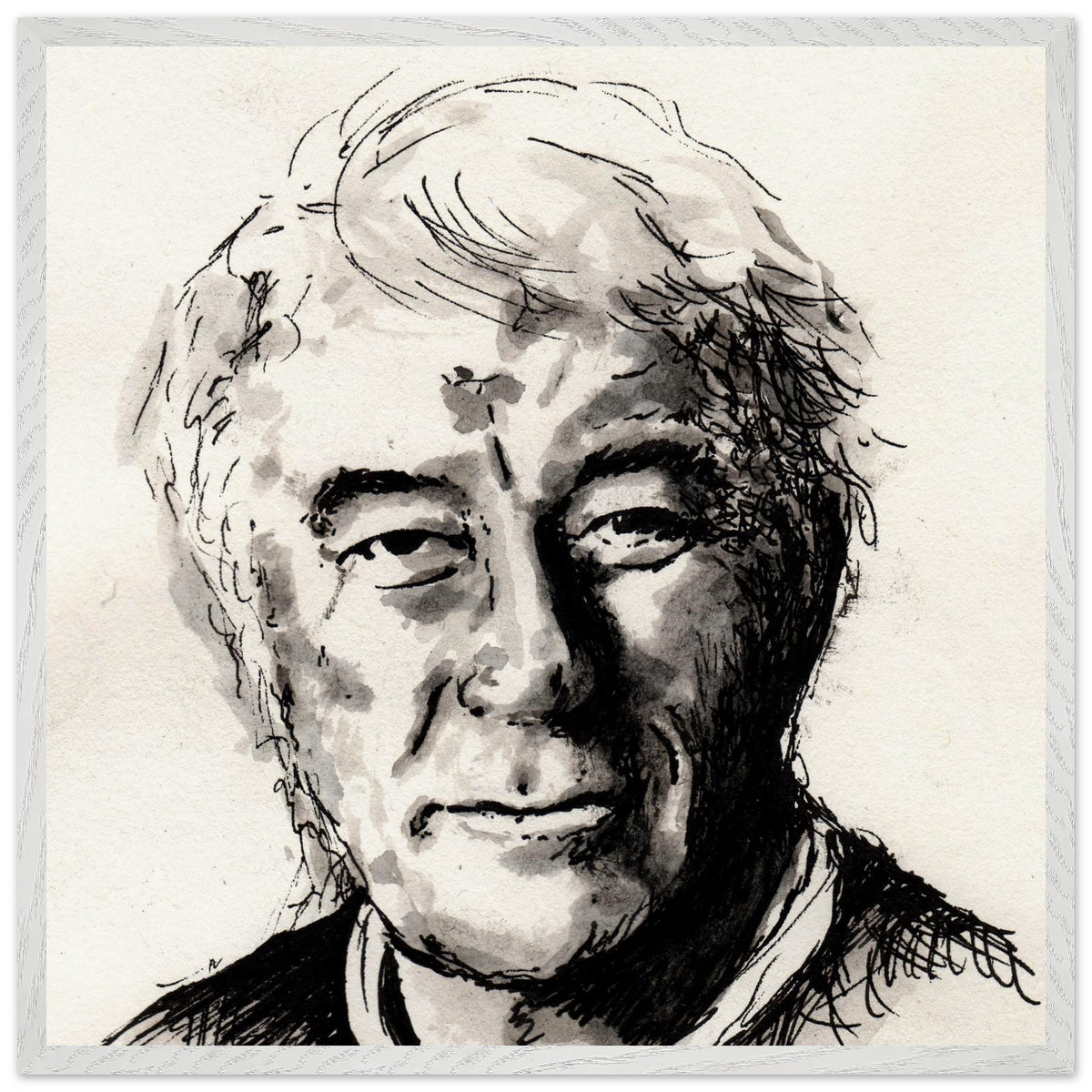Seamus Heaney portrait The Squat Pen in an extra large white frame