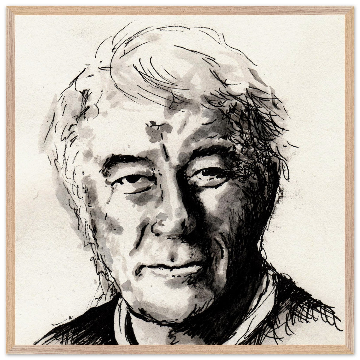 Seamus Heaney portrait The Squat Pen in an extra large natural wood frame