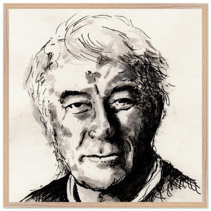 Seamus Heaney portrait The Squat Pen in an extra large natural wood frame