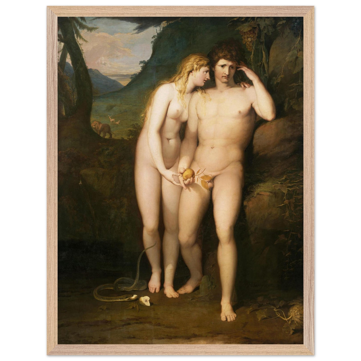 The Temptation of Adam by James Barry in a light oak frame with a thin mount