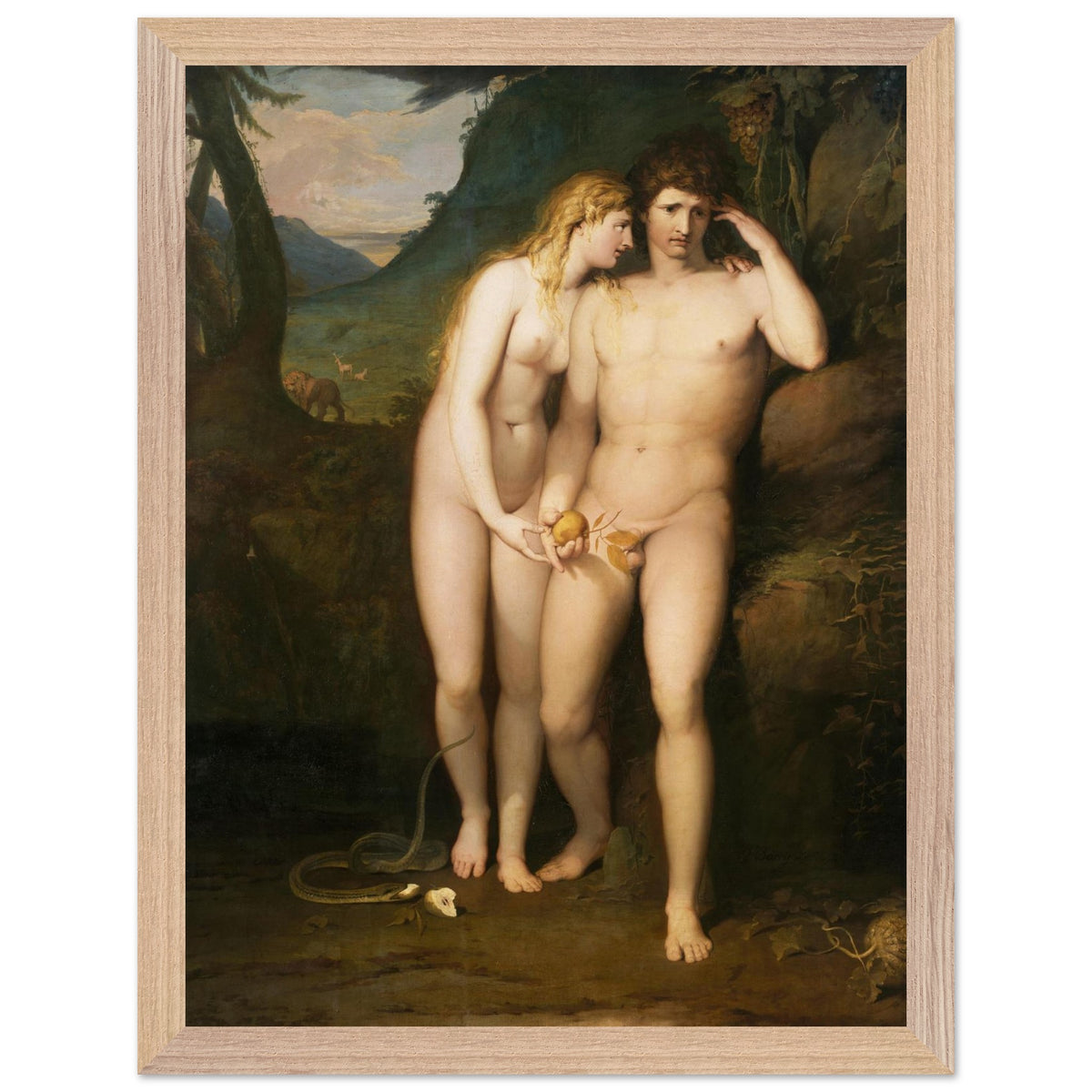 The Temptation of Adam by James Barry in a natural oak frame