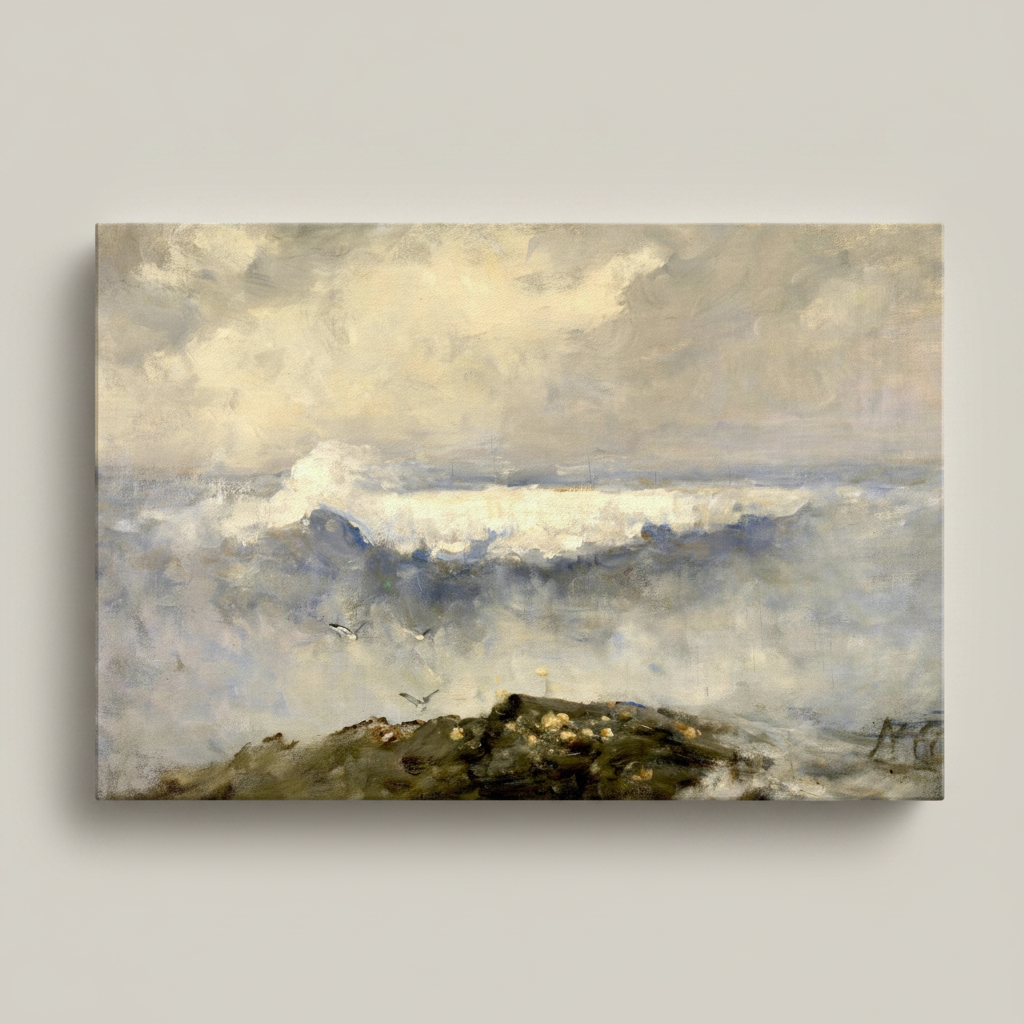 The Wave canvas print by Nathaniel Hone the Younger hanging on a plain beige wall