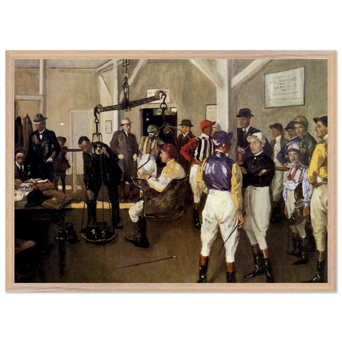 The Weighing Room, Hurst Park (1924) by Sir John Lavery in an oak frame, horse racing painting