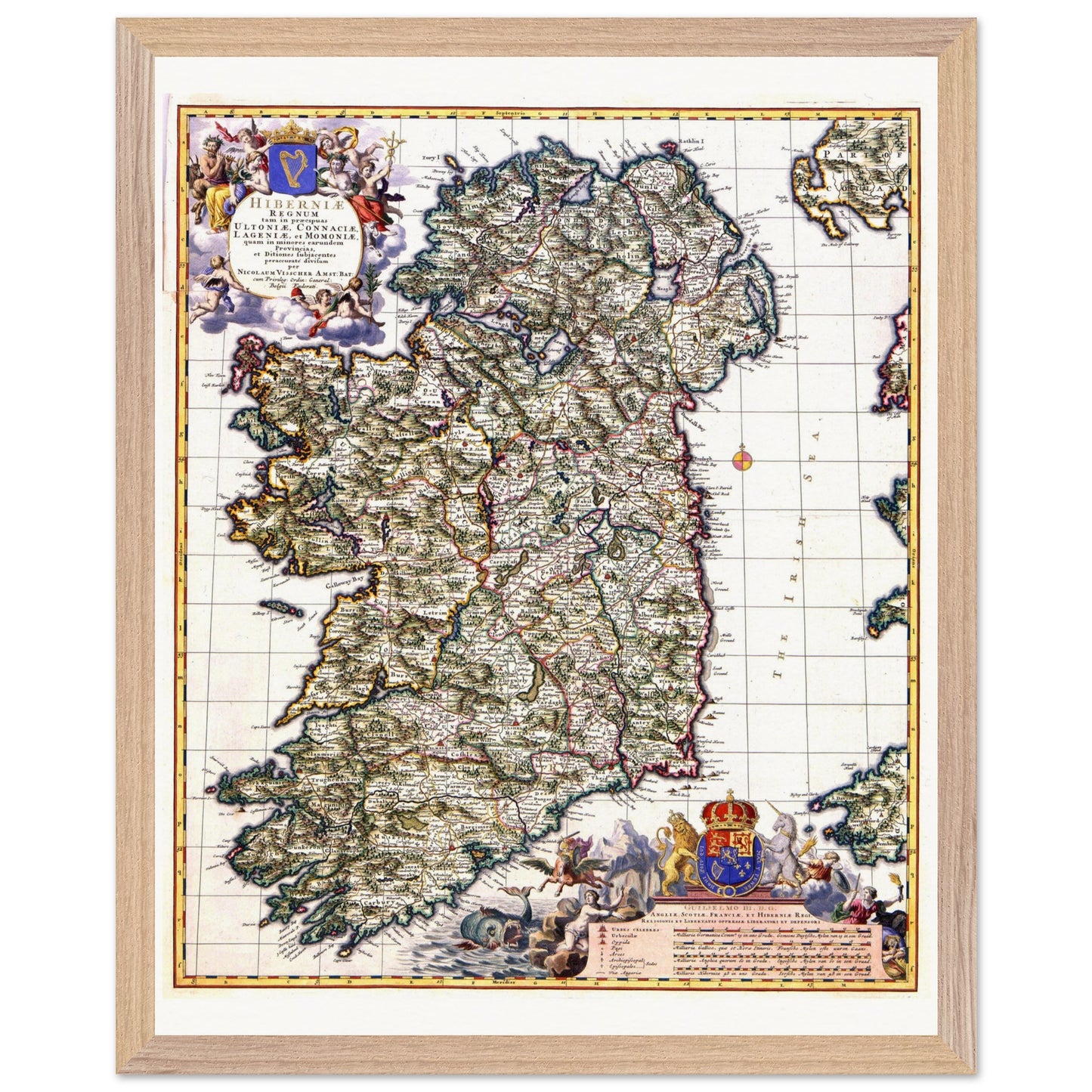 Visscher 1689 Map of Ireland Art Print | Historic Irish Cartography – detail view | Buy Irish Art