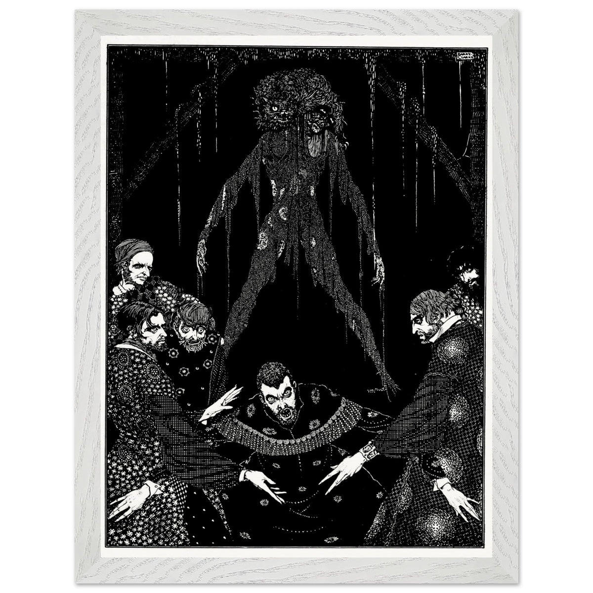 Walled the Monster (1923) by Harry Clarke in a white frame, black and white gothic illustration