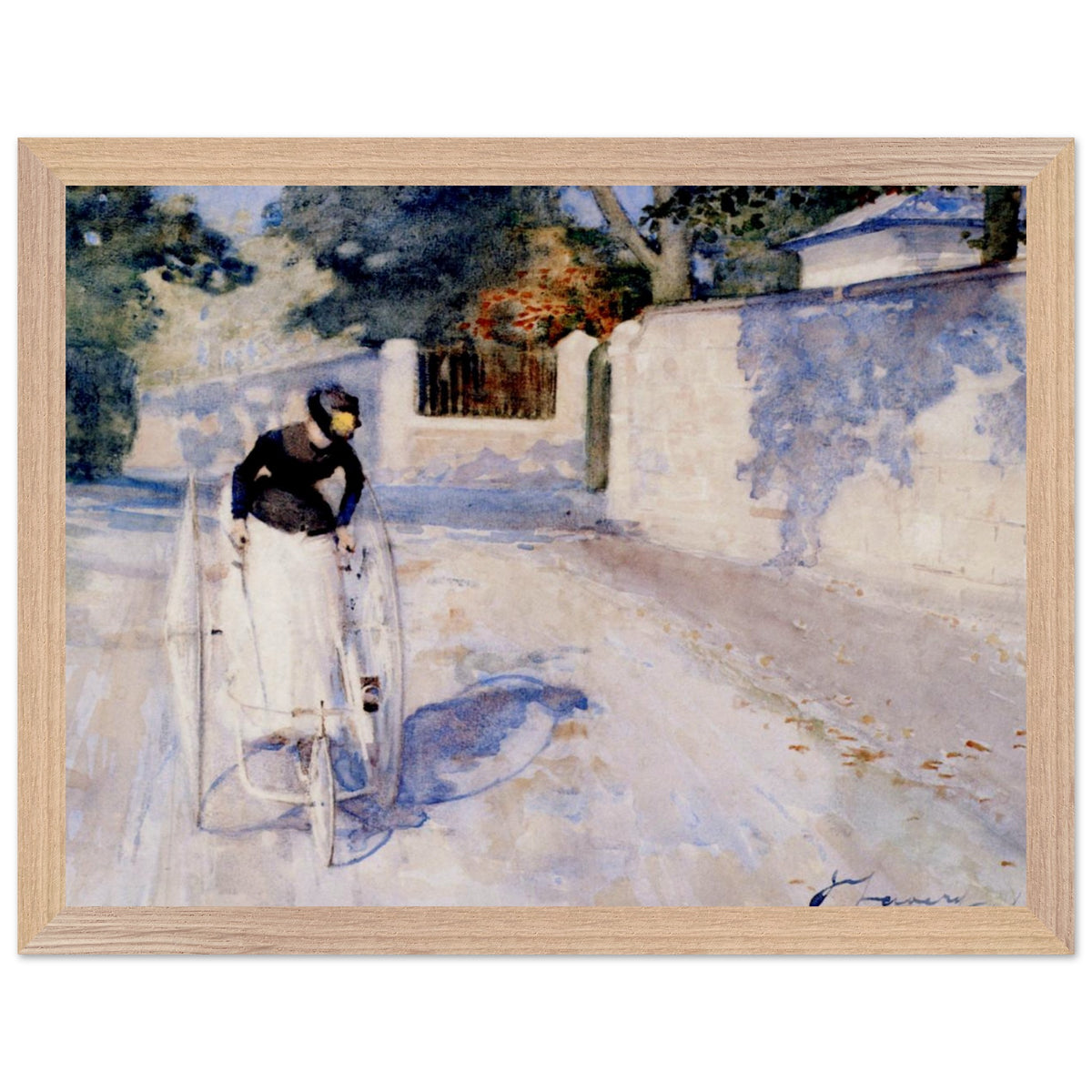 Women on a Safety Tricycle by Sir John Lavery in a pale oak frame with a thin mount
