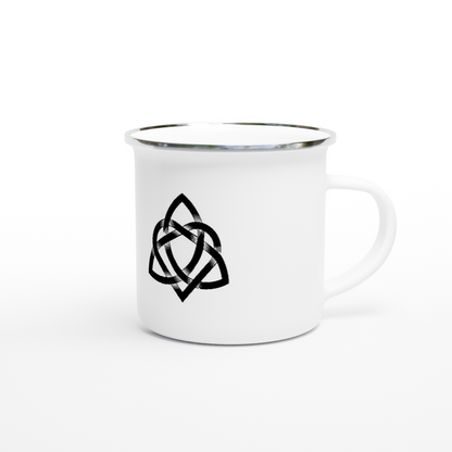 Black & White Celtic Design 12oz Enamel Mug – side view | Buy Irish Art