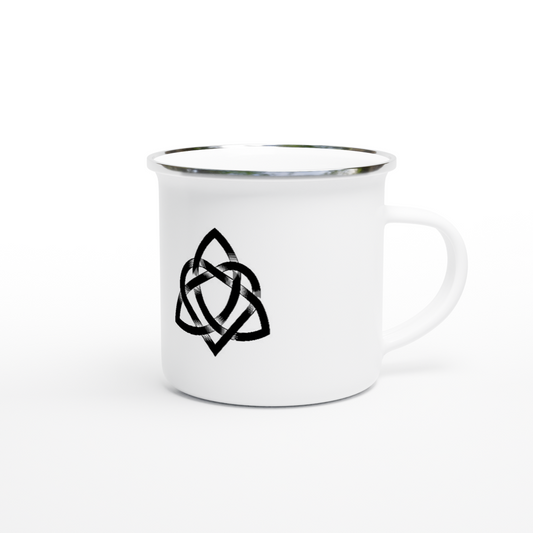 Black & White Celtic Design 12oz Enamel Mug – side view | Buy Irish Art