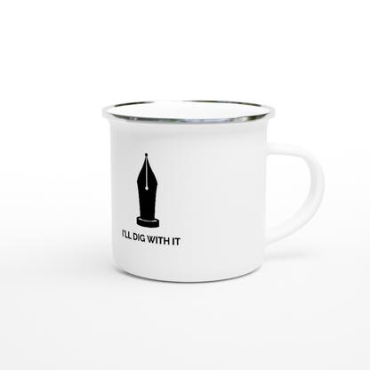 I'll Dig With It Seamus Heaney Enamel Mug – lifestyle setting | Buy Irish Art