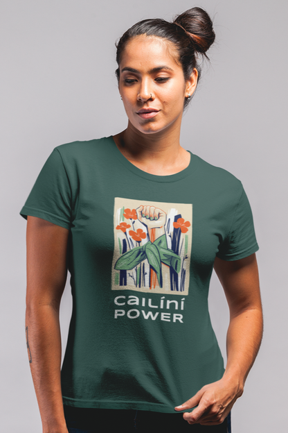 Cailíní Power T-shirt – lifestyle worn view | Buy Irish Art